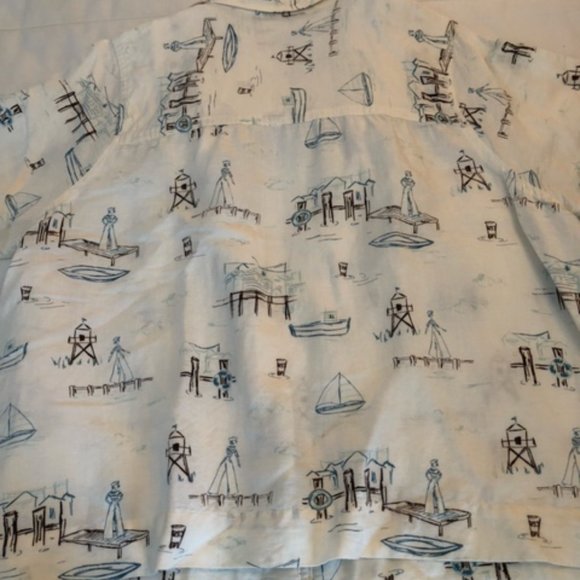 CJ Banks White Ship Patterned Button down Quarter sleeve - Picture 3 of 3
